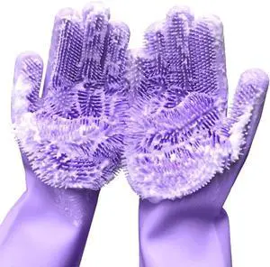 Silicone Dishwashing Gloves, Pet Grooming Rubber Scrubbing for Dishes, Sponge Wash Cleaning with Scrubbers (13.6" L) Silicone Dishwashing Gloves, Pet Grooming Rubber Scrubbing for Dishes, Sponge Wash Cleaning with Scrubbers (13.6" L)