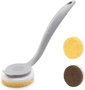 DrDirt Dish Scrubber with Handle, 2 Cellulose Sponges & 1 Scouring Pad DrDirt Dish Scrubber with Handle, 2 Cellulose Sponges & 1 Scouring Pad