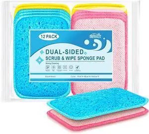 HOMEXCEL 12PK Scrub&Wipe Cloths, Dual-Sided Non-Scratch Sponges for Kitchen HOMEXCEL 12PK Scrub&Wipe Cloths, Dual-Sided Non-Scratch Sponges for Kitchen