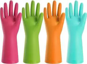 Bamllum Rubber Cleaning Gloves for Kitchen - 4 Pairs Reusable Dishwashing Gloves for Household, Flexible Long-lasting & Waterproof (Medium, Blue+Green+Red+Orange) Bamllum Rubber Cleaning Gloves for Kitchen - 4 Pairs Reusable Dishwashing Gloves for Household, Flexible Long-lasting & Waterproof (Medium, Blue+Green+Red+Orange)
