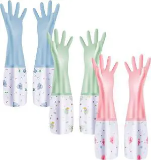 XJMWXHFC 3Pcs Reusable Dishwashing Gloves, Waterproof Long Cuff Non-Slip Household Gloves With Cotton Lined For Laundry, Cleaning, Working, Gardening XJMWXHFC 3Pcs Reusable Dishwashing Gloves, Waterproof Long Cuff Non-Slip Household Gloves With Cotton Lined For Laundry, Cleaning, Working, Gardening