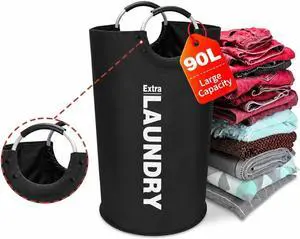 90L Large Laundry Basket with 8 Steel Rivet Reinforced Handles Collapsible Laundry Hamper Freestanding Tall Dirty Clothes Hamper for Bedroom Laundry Room Organization (Black,1PC) 90L Large Laundry Basket with 8 Steel Rivet Reinforced Handles Collapsible Laundry Hamper Freestanding Tall Dirty Clothes Hamper for Bedroom Laundry Room Organization (Black,1PC)