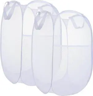 2 Pack Laundry Basket,Foldable Mesh Popup Laundry Hamper with Durable Handle,Easy to Open and Fold for Dorm, Laundry Room, Bedroom, RV(White+ White) 2 Pack Laundry Basket,Foldable Mesh Popup Laundry Hamper with Durable Handle,Easy to Open and Fold for Dorm, Laundry Room, Bedroom, RV(White+ White)