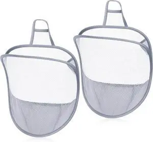 2 Pack Mesh Hanging Laundry Hamper, Small Foldable Wall Laundry Baskets Space-Saving Wall Hamper Portable Dirty Clothes Organizer for Home, Dorms, Hotels, RVs Grey 2 Pack Mesh Hanging Laundry Hamper, Small Foldable Wall Laundry Baskets Space-Saving Wall Hamper Portable Dirty Clothes Organizer for Home, Dorms, Hotels, RVs Grey