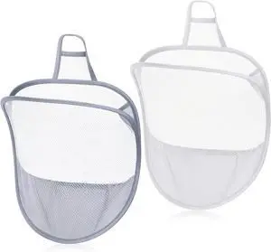 2 Pack Mesh Foldable Hanging Laundry Hamper, Small Wall Laundry Baskets Space-Saving Wall Hamper Portable Dirty Clothes Organizer for Home, Dorms, Hotels, RVs Grey White 2 Pack Mesh Foldable Hanging Laundry Hamper, Small Wall Laundry Baskets Space-Saving Wall Hamper Portable Dirty Clothes Organizer for Home, Dorms, Hotels, RVs Grey White