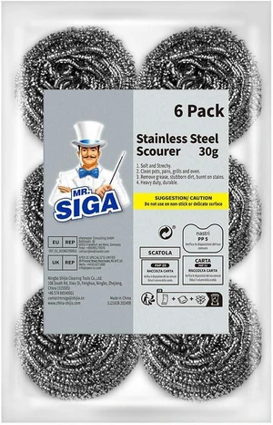 MR.SIGA Stainless Steel Scourer, Steel Wool Scrubbers, Pack of 6 MR.SIGA Stainless Steel Scourer, Steel Wool Scrubbers, Pack of 6