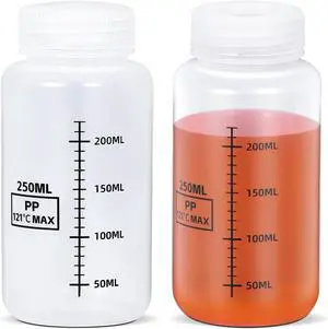 8.8oz/260ml Wide Mouth Plastic Bottles with Airtight Lids, Graduated Food Grade Leak Proof PP Containers Jars for Water Sample Lab Reagent Liquid Medicine Storage (Transparent, 2 Pcs) 8.8oz/260ml Wide Mouth Plastic Bottles with Airtight Lids, Graduated Food Grade Leak Proof PP Containers Jars for Water Sample Lab Reagent Liquid Medicine Storage (Transparent, 2 Pcs)