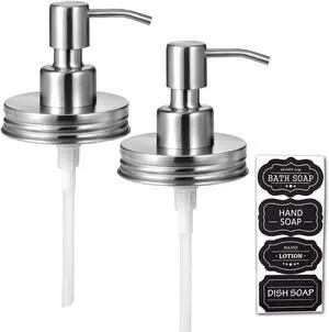 Amolliar Mason Jar Liquid Soap Dispenser Lid Pump, Brushed Nickel 2 Pack Amolliar Mason Jar Liquid Soap Dispenser Lid Pump, Brushed Nickel 2 Pack