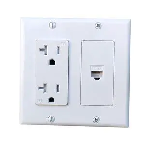 2 Gang Power Outlet with 1 CAT6 Ethernet Port - 20A Electrical Outlet Cover Plate with 1 CAT6 RJ45 Keystone Jack - White 2 Gang Power Outlet with 1 CAT6 Ethernet Port - 20A Electrical Outlet Cover Plate with 1 CAT6 RJ45 Keystone Jack - White