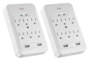 6-Outlet Surge Tap, 2 USB Ports (3.4A), 980 Joules Surge Protector, White (2 Pack) 6-Outlet Surge Tap, 2 USB Ports (3.4A), 980 Joules Surge Protector, White (2 Pack)