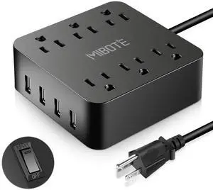 6-Outlet Power Strip with 4 USB Ports, Surge Protector | 1875W Power Strip Charger, 5ft Cord for Travel, TV, Computer & Power Bank, 100-240V 6-Outlet Power Strip with 4 USB Ports, Surge Protector | 1875W Power Strip Charger, 5ft Cord for Travel, TV, Computer & Power Bank, 100-240V
