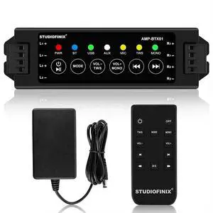 4-Channel Mini Amplifier with Wireless App & Infrared Remote Control, Bluetooth 5.0, USB/MIC/AUX/TWS Inputs and Power-Off Memory for Ceiling/Wall/Bookshelf/Garage 4-Channel Mini Amplifier with Wireless App & Infrared Remote Control, Bluetooth 5.0, USB/MIC/AUX/TWS Inputs and Power-Off Memory for Ceiling/Wall/Bookshelf/Garage