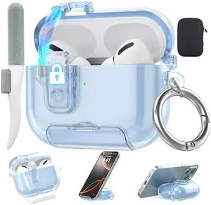 Clear Drop Protection Cover for AirPods Pro 3 Case with Magnetic Lock,Blue | As Phone Stand,for Men Women Girly,with Keychain & Cleaning Kit,Magsafe Compatble,Anti Yellowing,Durable Clear Material Clear Drop Protection Cover for AirPods Pro 3 Case with Magnetic Lock,Blue | As Phone Stand,for Men Women Girly,with Keychain & Cleaning Kit,Magsafe Compatble,Anti Yellowing,Durable Clear Material