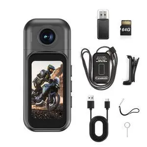 1080p Mini Body Camera with 64GB Card, 1.47" Touchscreen Wearable Thumb Camera, Magnetic Mount & 180° Rotating Lens for Vlogging Travel Sports Security 1080p Mini Body Camera with 64GB Card, 1.47" Touchscreen Wearable Thumb Camera, Magnetic Mount & 180° Rotating Lens for Vlogging Travel Sports Security