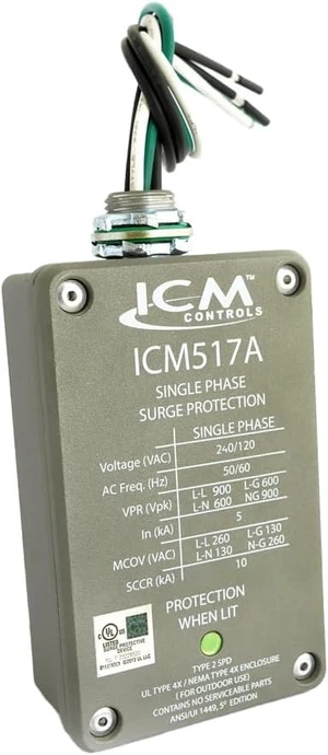 ICM517A Single Phase Surge Protector, NEMA 4X Type 2 SPD, -517, HVAC Reliable Single-Phase Surge Protection, NEMA Type 4X Weather-Resistant Enclosure, Type 2 SPD Industry Compliance ICM517A Single Phase Surge Protector, NEMA 4X Type 2 SPD, -517, HVAC Reliable Single-Phase Surge Protection, NEMA Type 4X Weather-Resistant Enclosure, Type 2 SPD Industry Compliance