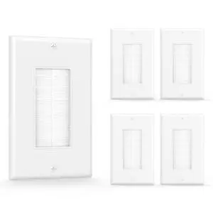 Brush Wall Plate, Single Gang Cable Pass Through, 5 Pack, White | Cord Hider for Low Voltage Wires, In Wall Cable Management for Wall Mount TV, HDTV, Home Theater Systems Brush Wall Plate, Single Gang Cable Pass Through, 5 Pack, White | Cord Hider for Low Voltage Wires, In Wall Cable Management for Wall Mount TV, HDTV, Home Theater Systems