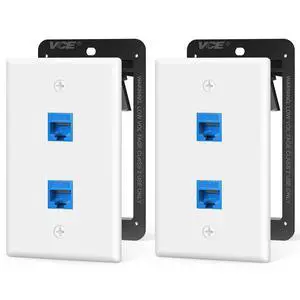 UL Listed Ethernet Wall Plate CAT6 2-Port with Bracket, Blue 2-Pack | UL Listed for Safety, Bracket with Alignment Holes for Easy Installation, 1000Mbps Keystone Coupler, PoE Support UL Listed Ethernet Wall Plate CAT6 2-Port with Bracket, Blue 2-Pack | UL Listed for Safety, Bracket with Alignment Holes for Easy Installation, 1000Mbps Keystone Coupler, PoE Support