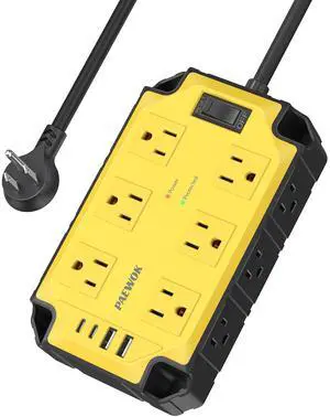 12AC Magnetic Heavy Duty Power Strip, 6.5 FT Extension Cord Surge Protector | 15 Amps/1200 Joules, 4 USB Ports (2 USB-C), Power Strip for Industrial Shop Garage, Yellow 12AC Magnetic Heavy Duty Power Strip, 6.5 FT Extension Cord Surge Protector | 15 Amps/1200 Joules, 4 USB Ports (2 USB-C), Power Strip for Industrial Shop Garage, Yellow