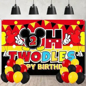 Cartoon 2nd Birthday Party Decorations 5x3FT Backdrop Banner with 18 Black Red Yellow Balloons, Cute Mouse Theme Photo Props Background for Oh Two Party Celebration Supplies Cartoon 2nd Birthday Party Decorations 5x3FT Backdrop Banner with 18 Black Red Yellow Balloons, Cute Mouse Theme Photo Props Background for Oh Two Party Celebration Supplies