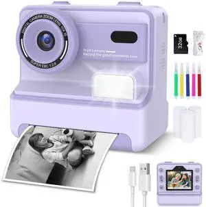 Instant Camera, Instant Print Camera for Kids with 1080P Videos, Front Rear Dual Selfie, 3 Rolls Print Paper & 32GB SD Cards, Christmas Birthday Gifts for Girls Age 3-12 Instant Camera, Instant Print Camera for Kids with 1080P Videos, Front Rear Dual Selfie, 3 Rolls Print Paper & 32GB SD Cards, Christmas Birthday Gifts for Girls Age 3-12