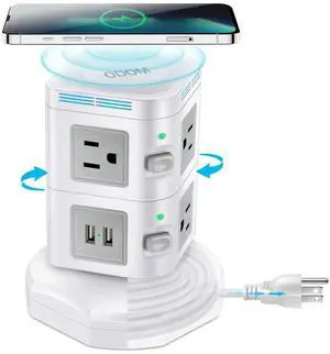 Power Strip Surge Protector, Power Strip Tower with Fast Wireless Charger | 15W Wireless Charger 4 USB Ports + 6 Outlets + 6 Feet Retractable Extension Cord, Charging Tower for Home Office Dorm Power Strip Surge Protector, Power Strip Tower with Fast Wireless Charger | 15W Wireless Charger 4 USB Ports + 6 Outlets + 6 Feet Retractable Extension Cord, Charging Tower for Home Office Dorm