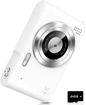 Digital Camera, Camera for Kids, UHD 4K 48MP Point and Shoot Digital Cameras with 64GB SD Card and 16X Digital Zoom Anti Shake, Compact Portable Small Gift for Boys Girls Students,White Digital Camera, Camera for Kids, UHD 4K 48MP Point and Shoot Digital Cameras with 64GB SD Card and 16X Digital Zoom Anti Shake, Compact Portable Small Gift for Boys Girls Students,White