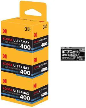 Kodak Eastman UltraMax 400 Color Negative Film (35mm Roll Film, 36 Exposures) - 3-Pack with Microfiber Cleaning Cloth Kodak Eastman UltraMax 400 Color Negative Film (35mm Roll Film, 36 Exposures) - 3-Pack with Microfiber Cleaning Cloth