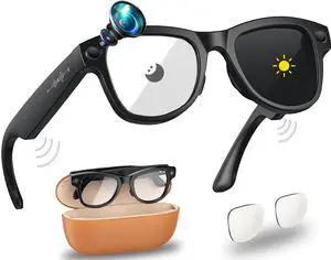 AI Smart Glasses with Real-Time Language Translation & 4K Camera | ChatGPT Powered Voice Assistant, Open Ear Headphones, Object Recognition & 3600mAh Charging Case for Travel & Content Creation AI Smart Glasses with Real-Time Language Translation & 4K Camera | ChatGPT Powered Voice Assistant, Open Ear Headphones, Object Recognition & 3600mAh Charging Case for Travel & Content Creation