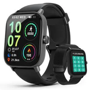 Smart Watch for Men & Women Android & iPhone, 1.83" HD Touchscreen, 24/7 Heart Rate, Sleep & Fitness Tracker, Answer/Make Calls/100+ Sports Modes/Message Reminder, IP68 Waterproof, Pedometer, 2 Bands Smart Watch for Men & Women Android & iPhone, 1.83" HD Touchscreen, 24/7 Heart Rate, Sleep & Fitness Tracker, Answer/Make Calls/100+ Sports Modes/Message Reminder, IP68 Waterproof, Pedometer, 2 Bands