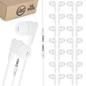 Bulk Earbuds 50 Pack | Basic Earbuds, Pearl White In-Ear Earphones, Disposable Headphones, Wired Bulk Earbuds 50 Pack | Basic Earbuds, Pearl White In-Ear Earphones, Disposable Headphones, Wired