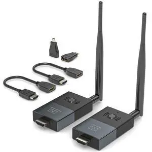 Wireless HDMI Transmitter and Receiver, 330FT/100M Wireless HDMI Extender for 4K Decode Input 1080P@60Hz Output, Plug&Play Portable 2.4G+5.8G for Video and Audio to Monitor from PC/Projector/TV Box Wireless HDMI Transmitter and Receiver, 330FT/100M Wireless HDMI Extender for 4K Decode Input 1080P@60Hz Output, Plug&Play Portable 2.4G+5.8G for Video and Audio to Monitor from PC/Projector/TV Box