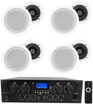 RPA40BT 4 Zone Home Receiver with 8 HC55 White Ceiling Speakers | 1000W Peak/250W RMS Amplifier, Bluetooth, Optical, USB/SD, 2 Mic Inputs, Zone Volume Controls, 5.25" 8 Ohm, 5-Items RPA40BT 4 Zone Home Receiver with 8 HC55 White Ceiling Speakers | 1000W Peak/250W RMS Amplifier, Bluetooth, Optical, USB/SD, 2 Mic Inputs, Zone Volume Controls, 5.25" 8 Ohm, 5-Items