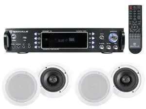 RPA60BT V2 Home Theater Bluetooth Receiver with 4 HC655 Speakers | 1000W Peak / 250W RMS, USB/Optical/Coaxial, 2-Channel, 6.5" In-Ceiling 8 Ohm Speakers, Mic Echo, FM Radio, Karaoke, 5-Items RPA60BT V2 Home Theater Bluetooth Receiver with 4 HC655 Speakers | 1000W Peak / 250W RMS, USB/Optical/Coaxial, 2-Channel, 6.5" In-Ceiling 8 Ohm Speakers, Mic Echo, FM Radio, Karaoke, 5-Items