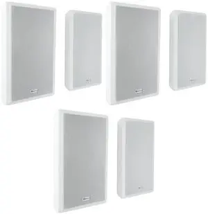 RockSlim 70W White 5.25" 70V Restaurant Speakers, 6-Pack | 4W/8W Tap Settings, Easy Wall Mount, Slim Low-Profile, 0.5" Mylar Tweeter, 89 dB, Shielded Grill, Speaker Wire Included RockSlim 70W White 5.25" 70V Restaurant Speakers, 6-Pack | 4W/8W Tap Settings, Easy Wall Mount, Slim Low-Profile, 0.5" Mylar Tweeter, 89 dB, Shielded Grill, Speaker Wire Included