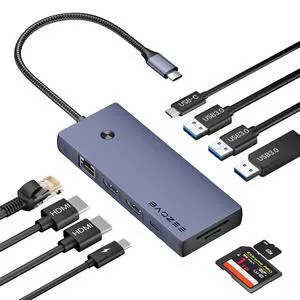 Laptop Docking Station Dual Monitor, 10-in-1 USB-C Hub with Dual HDMI 4K, Ethernet, PD 100W Charging, USB 3.0 USB-A and USB-C with 5Gbps Data Transfer, SD/TF Card Reader, for MacBook, and More Laptop Docking Station Dual Monitor, 10-in-1 USB-C Hub with Dual HDMI 4K, Ethernet, PD 100W Charging, USB 3.0 USB-A and USB-C with 5Gbps Data Transfer, SD/TF Card Reader, for MacBook, and More