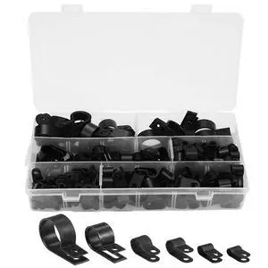 200 Pcs Black Nylon Plastic R-Type Cable Clamps for Cable Conduit | 3/16" 1/4" 3/8" 1/2" 3/4" 1" Clips Fasteners Assortment Clamps 200 Pcs Black Nylon Plastic R-Type Cable Clamps for Cable Conduit | 3/16" 1/4" 3/8" 1/2" 3/4" 1" Clips Fasteners Assortment Clamps