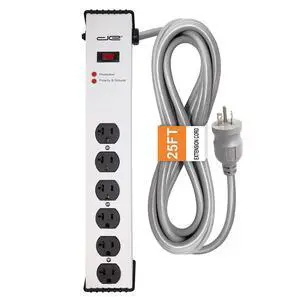 20 Amp 6-20/T- Slot Plug | 25-Ft Cord - 900 Joule Surge Protector | 6-Outlet, Heavy Duty Steel Body Power Strip 20 Amp 6-20/T- Slot Plug | 25-Ft Cord - 900 Joule Surge Protector | 6-Outlet, Heavy Duty Steel Body Power Strip