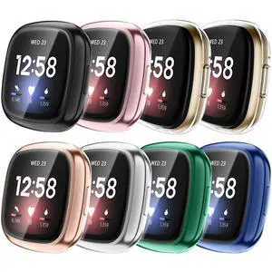 8-Pack Screen Protector Case Compatible with Fitbit Versa 3 / Sense | Soft TPU Plated Bumper, Full Protective Cover Cases, Scratch-Proof & Shockproof, Slim Lightweight 8-Pack Screen Protector Case Compatible with Fitbit Versa 3 / Sense | Soft TPU Plated Bumper, Full Protective Cover Cases, Scratch-Proof & Shockproof, Slim Lightweight