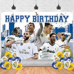 Madrid Football Happy Birthday Backdrop The Soccer Banner Poster for Madrid Star Theme Party Decorations Birthday Supplies Background Studio Shoot Photo Props Booth Madrid Football Happy Birthday Backdrop The Soccer Banner Poster for Madrid Star Theme Party Decorations Birthday Supplies Background Studio Shoot Photo Props Booth