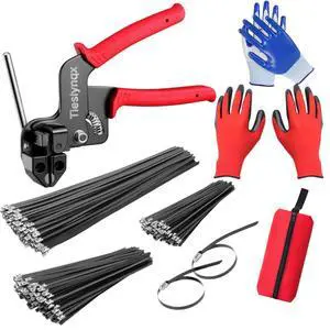 Stainless Steel Cable Tie Gun Set, with 150PCS Black Metal Zip Ties (50 Each of 7.8, 9.8, 11.8 Inch), Adjustable Fastening Cutting Tie Tool Sets for Fencing, Exhaust Pipes, Automotive Stainless Steel Cable Tie Gun Set, with 150PCS Black Metal Zip Ties (50 Each of 7.8, 9.8, 11.8 Inch), Adjustable Fastening Cutting Tie Tool Sets for Fencing, Exhaust Pipes, Automotive