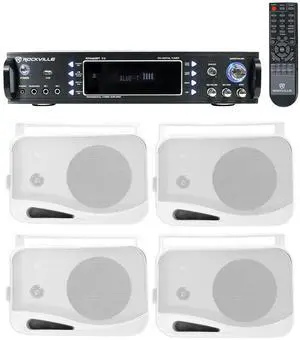 RPA60BT V2 Home Theater Receiver with 4 HP4S-8 Swivel Speakers | 1000W Peak / 250W RMS, Bluetooth/USB/Optical/Coaxial, 2 Mic Inputs with Echo, FM Radio, Preset EQ, Outdoor/Indoor, 5-Items RPA60BT V2 Home Theater Receiver with 4 HP4S-8 Swivel Speakers | 1000W Peak / 250W RMS, Bluetooth/USB/Optical/Coaxial, 2 Mic Inputs with Echo, FM Radio, Preset EQ, Outdoor/Indoor, 5-Items