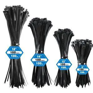 Zip Ties Assorted Sizes, 400 Pack (8+12+14+18Inch) Black Cable Ties, Self-Locking Plastic Wire Ties with 100lb Tensile Strength, Black Nylon Zip Ties for Indoor and Outdoor Zip Ties Assorted Sizes, 400 Pack (8+12+14+18Inch) Black Cable Ties, Self-Locking Plastic Wire Ties with 100lb Tensile Strength, Black Nylon Zip Ties for Indoor and Outdoor
