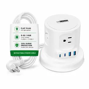 Retractable Power Strip with USB Ports, Surge Protector with USB C Ports Fast Charging, Auto Retracting Cord Compact Desktop Charging Station for Home, Office, Nightstand, White Retractable Power Strip with USB Ports, Surge Protector with USB C Ports Fast Charging, Auto Retracting Cord Compact Desktop Charging Station for Home, Office, Nightstand, White