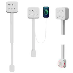 180° Rotating Outlet Extender Stick with 3 AC & 4 USB | Telescopic Extension, Behind Couch Space Saving, Surge Protector, 6-in-1 Multi Plug Wall Splitter Charging Station 180° Rotating Outlet Extender Stick with 3 AC & 4 USB | Telescopic Extension, Behind Couch Space Saving, Surge Protector, 6-in-1 Multi Plug Wall Splitter Charging Station