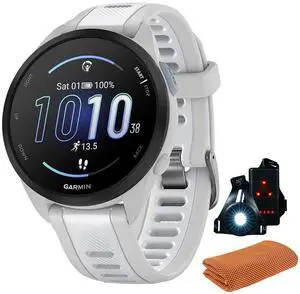 010-02863-21 Forerunner 165 Smart Sport Watch, Mist Gray + Whitestone | Official USA Partner Model | Bundle with Sport Towel + Deco Essentials Wearable Commuter Front and Rear Safety Light 010-02863-21 Forerunner 165 Smart Sport Watch, Mist Gray + Whitestone | Official USA Partner Model | Bundle with Sport Towel + Deco Essentials Wearable Commuter Front and Rear Safety Light