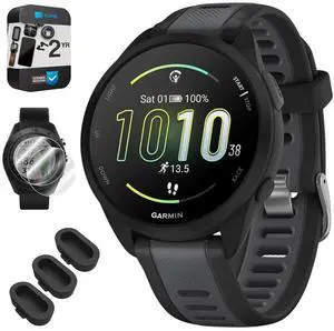 010-02863-20 Forerunner 165 Smart Sport Watch, Black + Slate Gray Bundle with Silicone Dust Cover 3 Pack, 2X 1.2 Inch Screen Protector and 2 YR CPS Enhanced Protection Pack 010-02863-20 Forerunner 165 Smart Sport Watch, Black + Slate Gray Bundle with Silicone Dust Cover 3 Pack, 2X 1.2 Inch Screen Protector and 2 YR CPS Enhanced Protection Pack