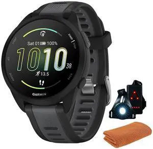 010-02863-20 Forerunner 165 Smart Sport Watch, Black + Slate Gray | Official USA Partner Model | Bundle with Sport Towel + Deco Essentials Wearable Commuter Front & Rear Safety Light 010-02863-20 Forerunner 165 Smart Sport Watch, Black + Slate Gray | Official USA Partner Model | Bundle with Sport Towel + Deco Essentials Wearable Commuter Front & Rear Safety Light