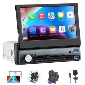 7" Flip Touchscreen Car Stereo with Wireless Carplay & Android Auto | Bluetooth, Mirror Link, Backup Camera Ready, FM, Type-C Fast Charge, USB, AUX-in, Fits Single DIN Dash 7" Flip Touchscreen Car Stereo with Wireless Carplay & Android Auto | Bluetooth, Mirror Link, Backup Camera Ready, FM, Type-C Fast Charge, USB, AUX-in, Fits Single DIN Dash