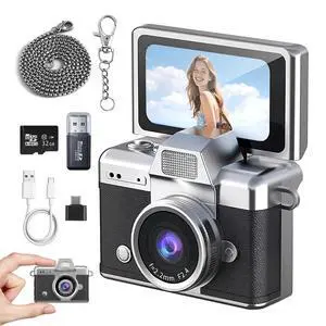 Mini Keychain Camera HD Video Ultra-Compact Retro Digital Camera with 32GB SD Card USB Card Reader Adapter Portable Tiny Camera for Travel, Study, Daily Vlogging (Black) Mini Keychain Camera HD Video Ultra-Compact Retro Digital Camera with 32GB SD Card USB Card Reader Adapter Portable Tiny Camera for Travel, Study, Daily Vlogging (Black)