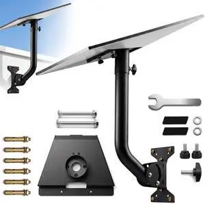 Adjustable Wall and Roof Mount for Starlink Gen 3 Standard Dish, Black | Carbon steel bracket with pipe adapter for compatible wood and concrete installations Adjustable Wall and Roof Mount for Starlink Gen 3 Standard Dish, Black | Carbon steel bracket with pipe adapter for compatible wood and concrete installations